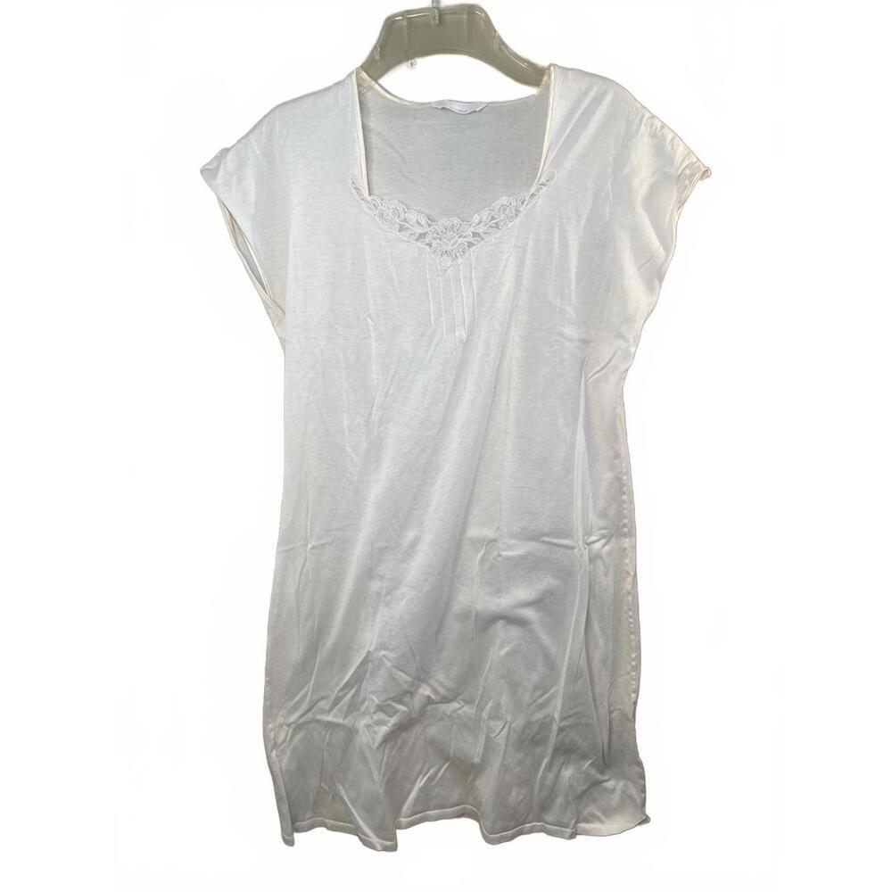 Hanro Women's Light Pink 100%Cotton Lace Trim Nightgown Sleepwear Medium